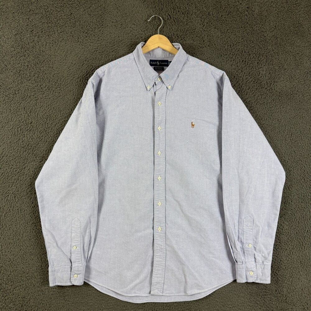 Vtg Polo Ralph Lauren OCBD Shirt Mens 2XL XXL Blue Long Sleeve Preppy Casual